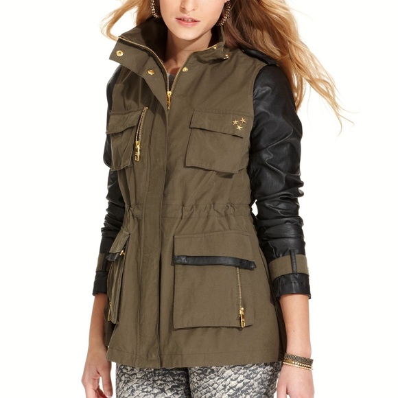 Steve Madden Jackets & Blazers - Steven Madden Olive Military Faux Leather  Sleeve Hooded Parka Jacket Coat
